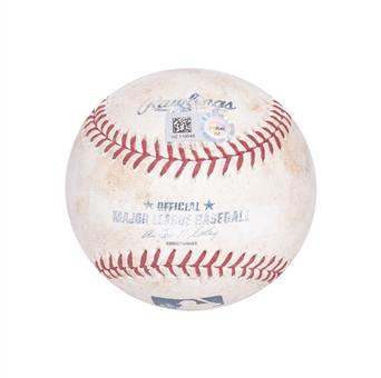 2014 Christian Yelich Game Used & Signed OML Manfred Baseball Used for Triple vs Oakland Athletics on 6/29/2014 (MLB Authenticated & JSA)